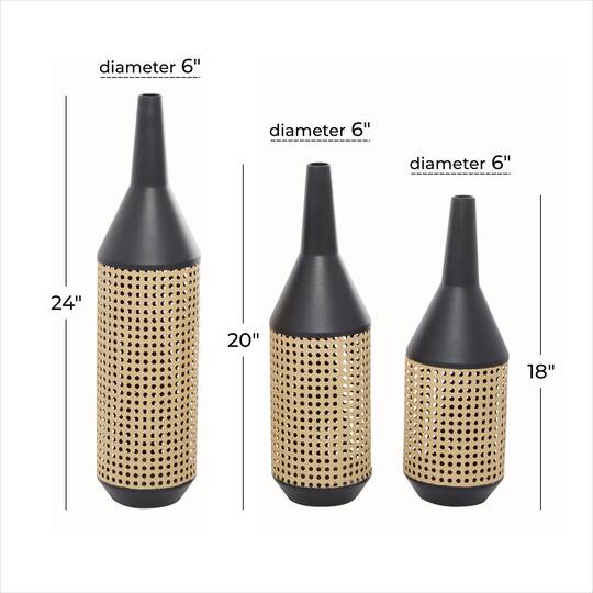 Set of 3 Brown Metal Contemporary Vase 24", 20", 18"